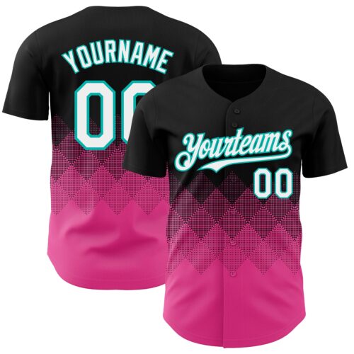3DPattern7264 Custom Black White Pink-Aqua 3D Gradient Square Shape Authentic Baseball Jersey