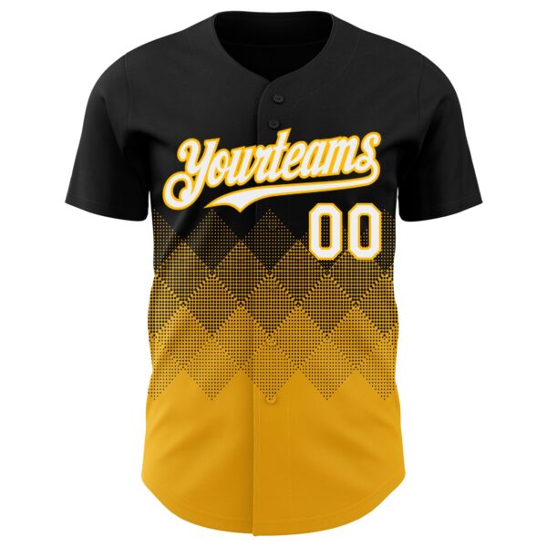 Custom Black White-Gold 3D Gradient Square Shape Authentic Baseball Jersey