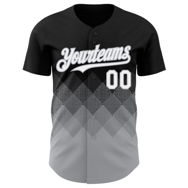 Custom Black White-Gray 3D Gradient Square Shape Authentic Baseball Jersey