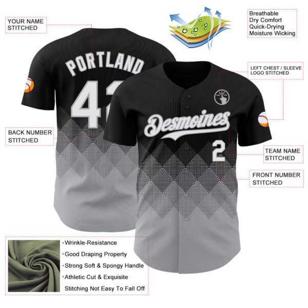 Custom Black White-Gray 3D Gradient Square Shape Authentic Baseball Jersey