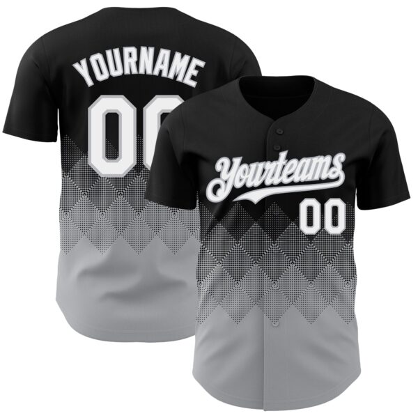 Custom Black White-Gray 3D Gradient Square Shape Authentic Baseball Jersey