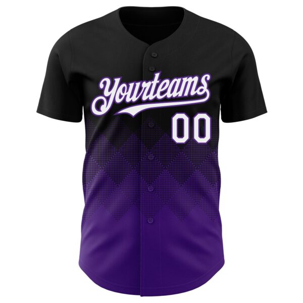Custom Black White-Purple 3D Gradient Square Shape Authentic Baseball Jersey