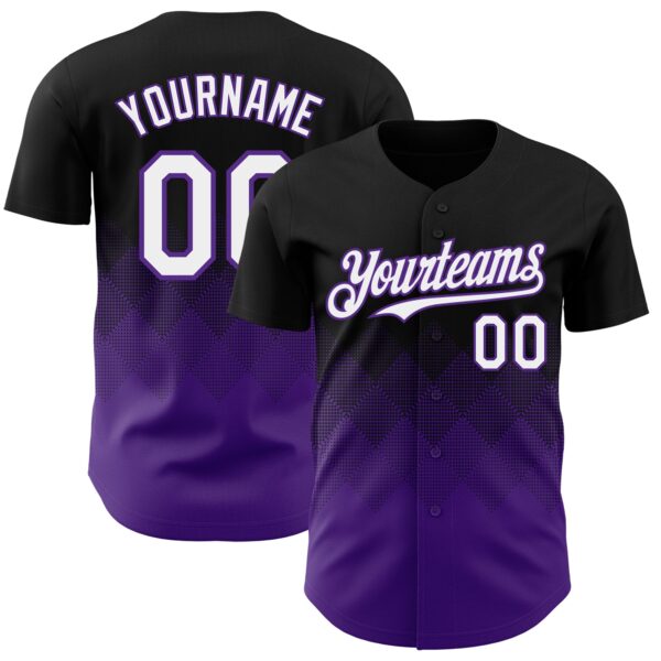 Custom Black White-Purple 3D Gradient Square Shape Authentic Baseball Jersey
