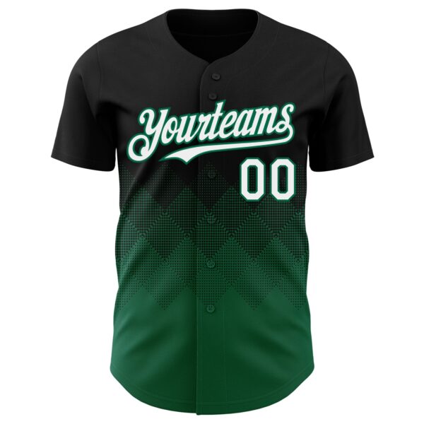 Custom Black White-Kelly Green 3D Gradient Square Shape Authentic Baseball Jersey