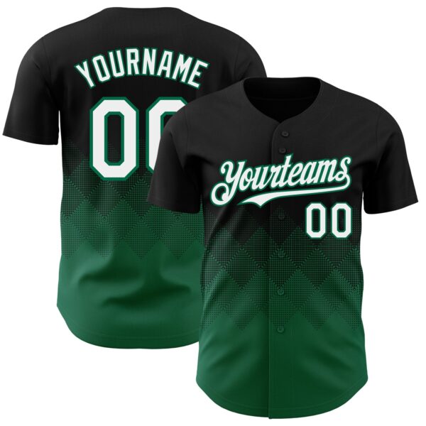 Custom Black White-Kelly Green 3D Gradient Square Shape Authentic Baseball Jersey