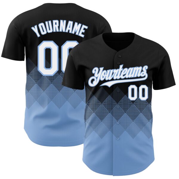 Custom Black White-Light Blue 3D Gradient Square Shape Authentic Baseball Jersey