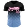 Custom Black White Light Blue-Pink 3D Gradient Square Shape Authentic Baseball Jersey