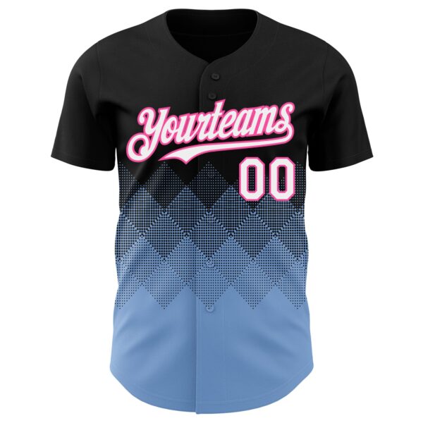 Custom Black White Light Blue-Pink 3D Gradient Square Shape Authentic Baseball Jersey