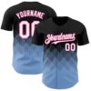Custom Black White Light Blue-Pink 3D Gradient Square Shape Authentic Baseball Jersey