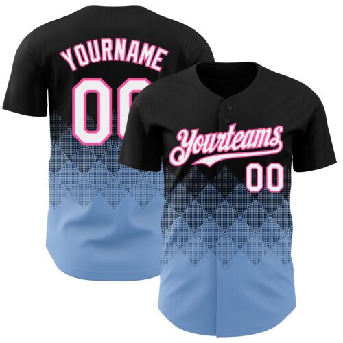 3DPattern7271 Custom Black White Light Blue-Pink 3D Gradient Square Shape Authentic Baseball Jersey