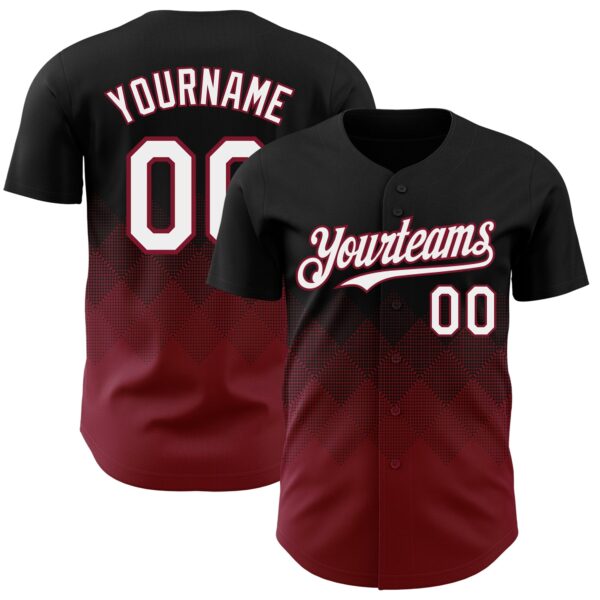 Custom Black White-Crimson 3D Gradient Square Shape Authentic Baseball Jersey