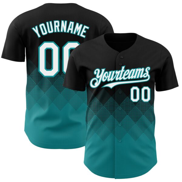 Custom Black White-Teal 3D Gradient Square Shape Authentic Baseball Jersey