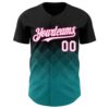 Custom Black White Teal-Pink 3D Gradient Square Shape Authentic Baseball Jersey
