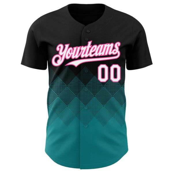 Custom Black White Teal-Pink 3D Gradient Square Shape Authentic Baseball Jersey