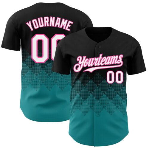 3DPattern7275 Custom Black White Teal-Pink 3D Gradient Square Shape Authentic Baseball Jersey