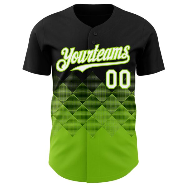 Custom Black White-Neon Green 3D Gradient Square Shape Authentic Baseball Jersey
