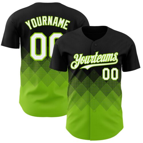 3DPattern7276 Custom Black White-Neon Green 3D Gradient Square Shape Authentic Baseball Jersey