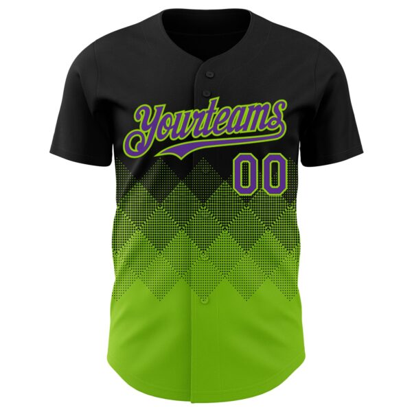 Custom Black Purple-Neon Green 3D Gradient Square Shape Authentic Baseball Jersey