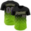 Custom Black Purple-Neon Green 3D Gradient Square Shape Authentic Baseball Jersey