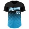 Custom Black White-Sky Blue 3D Gradient Square Shape Authentic Baseball Jersey