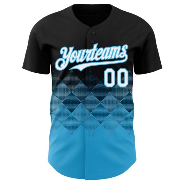 Custom Black White-Sky Blue 3D Gradient Square Shape Authentic Baseball Jersey