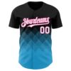 Custom Black White Sky Blue-Pink 3D Gradient Square Shape Authentic Baseball Jersey