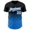 Custom Black White-Electric Blue 3D Gradient Square Shape Authentic Baseball Jersey
