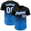 Custom Black White-Electric Blue 3D Gradient Square Shape Authentic Baseball Jersey