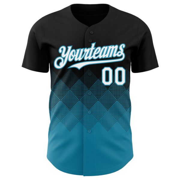 Custom Black White-Panther Blue 3D Gradient Square Shape Authentic Baseball Jersey
