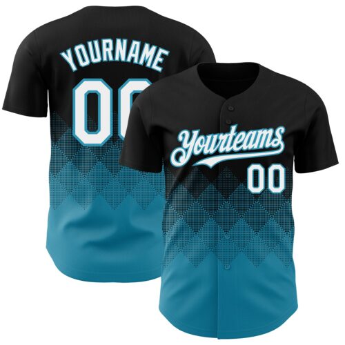 3DPattern7281 Custom Black White-Panther Blue 3D Gradient Square Shape Authentic Baseball Jersey
