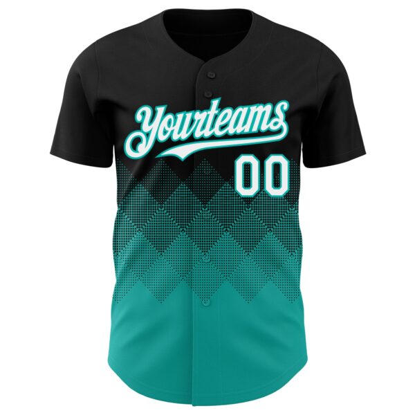 Custom Black White-Aqua 3D Gradient Square Shape Authentic Baseball Jersey