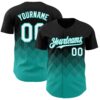 Custom Black White-Aqua 3D Gradient Square Shape Authentic Baseball Jersey
