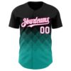 Custom Black White Aqua-Pink 3D Gradient Square Shape Authentic Baseball Jersey