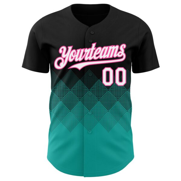 Custom Black White Aqua-Pink 3D Gradient Square Shape Authentic Baseball Jersey