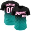 Custom Black White Aqua-Pink 3D Gradient Square Shape Authentic Baseball Jersey