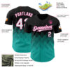 Custom Black White Aqua-Pink 3D Gradient Square Shape Authentic Baseball Jersey