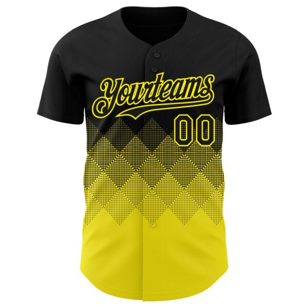 Custom Black Light Yellow 3D Gradient Square Shape Authentic Baseball Jersey