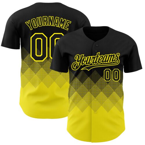 3DPattern7284 Custom Black Light Yellow 3D Gradient Square Shape Authentic Baseball Jersey
