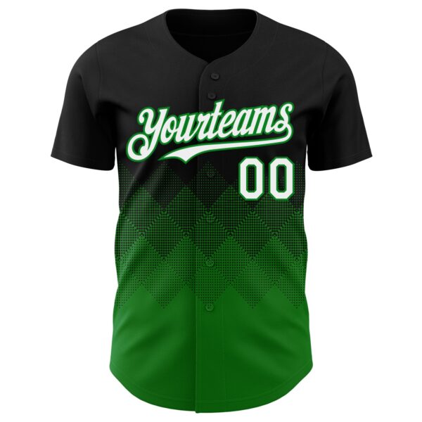 Custom Black White-Grass Green 3D Gradient Square Shape Authentic Baseball Jersey