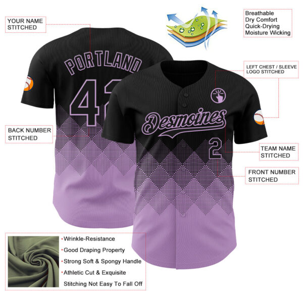 Custom Black Light Purple 3D Gradient Square Shape Authentic Baseball Jersey