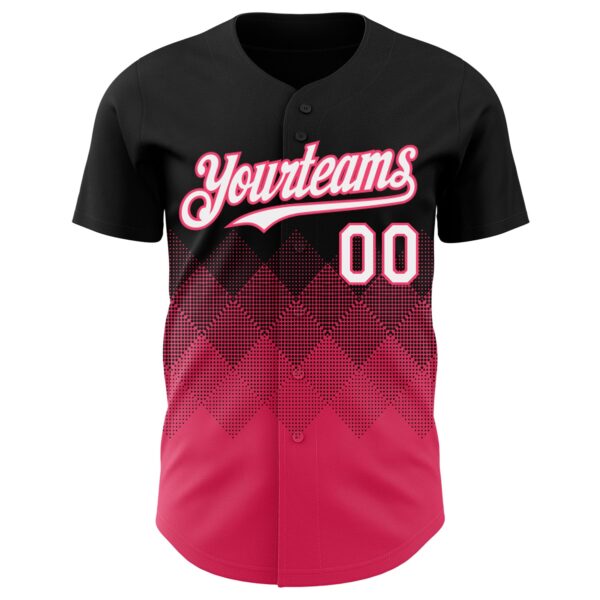 Custom Black White-Neon Pink 3D Gradient Square Shape Authentic Baseball Jersey