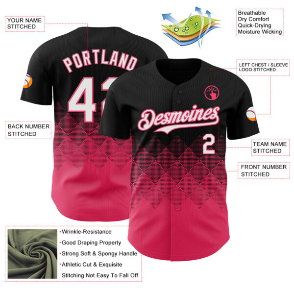 Custom Black White-Neon Pink 3D Gradient Square Shape Authentic Baseball Jersey