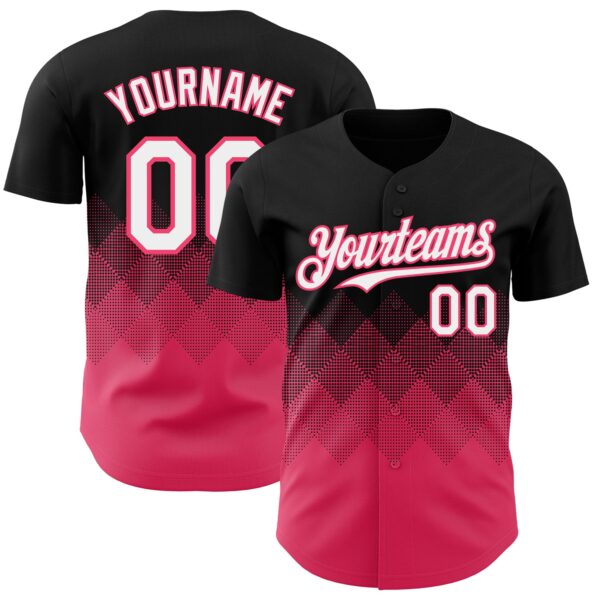 Custom Black White-Neon Pink 3D Gradient Square Shape Authentic Baseball Jersey