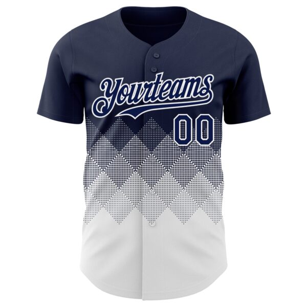 Custom Navy White 3D Gradient Square Shape Authentic Baseball Jersey