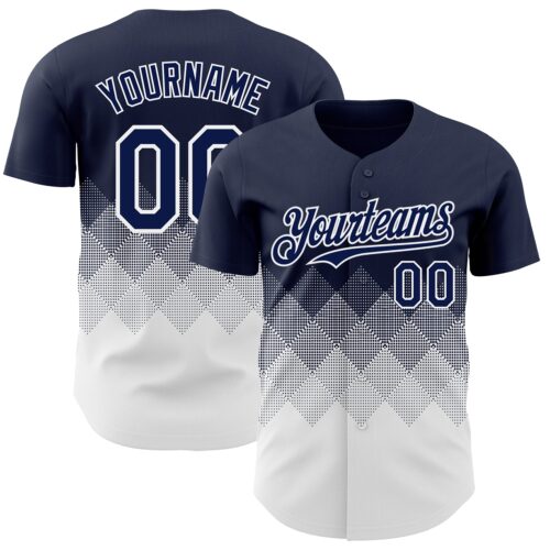 3DPattern7289 Custom Navy White 3D Gradient Square Shape Authentic Baseball Jersey
