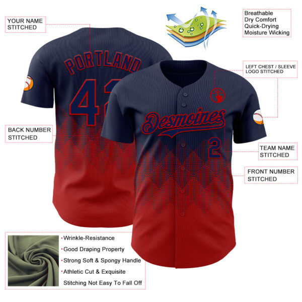 Custom Navy Red 3D Gradient Square Shape Authentic Baseball Jersey