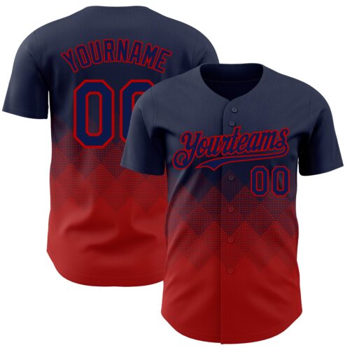 3DPattern7290 Custom Navy Red 3D Gradient Square Shape Authentic Baseball Jersey