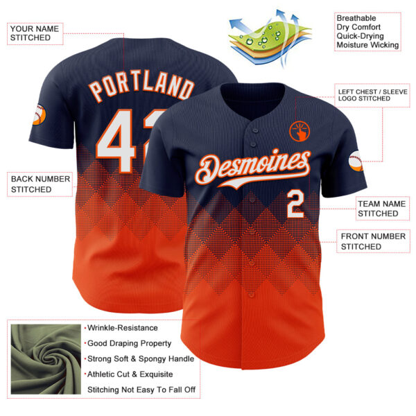 Custom Navy White-Orange 3D Gradient Square Shape Authentic Baseball Jersey