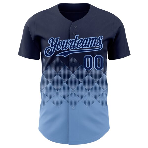 Custom Navy Light Blue 3D Gradient Square Shape Authentic Baseball Jersey
