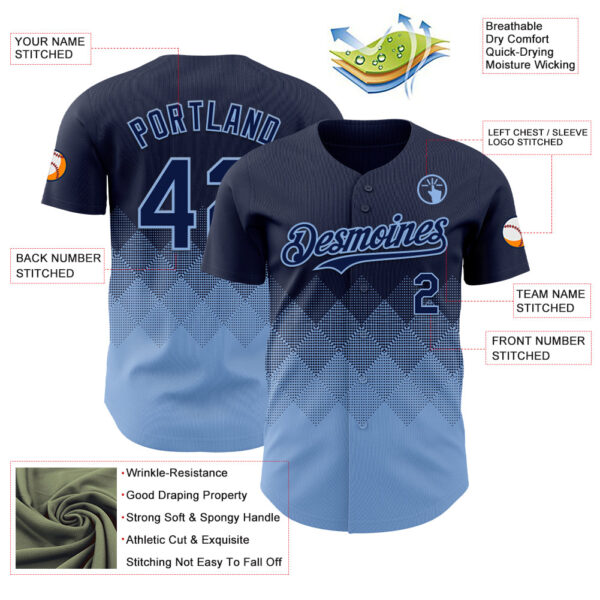 Custom Navy Light Blue 3D Gradient Square Shape Authentic Baseball Jersey